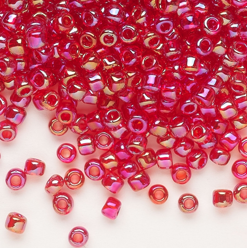 3/$15 Dyna-Mites Glass Seed Bead #6 Round 5291SB Transparent Rainbow Ruby Red
